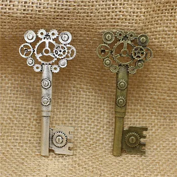 

10pcs 32*72mm two color Metal Trendy Big Mechanical Gear Key Shaped Charms For Jewelry Necklace Pendant Making T0510