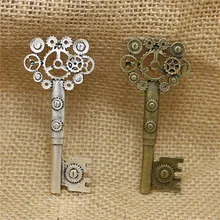 10 pçs 32*72mm dois cores de metal na moda grande engrenagem mecânica chave em forma encantos para jóias colar pingente que faz t0510