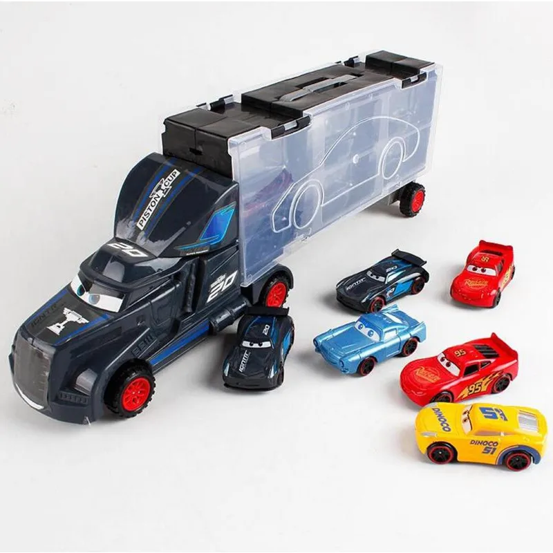Beste Disney Diecast Metaallegering Pixar Cars 3 Metalen Truck Hauler Met 6 Kleine Auto  S Disney Cars 3 Jackson Storm Mcqueen speelgoed Voor Kinderen
