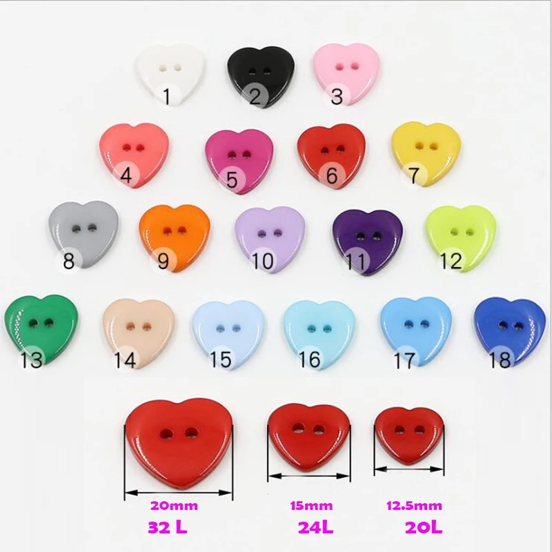 

Beautiful 1Lot=100pcs Resin Button Heart Shape 2-Hole Plastic Button Garment Accessories Sewing DIY for Baby Clothing Button Bag