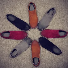2016 New FashionVintage Real Leather Men Boots Chelsea Boots for Casual Walking Leisure Fur Shoes Ankle Martins Fall Flats