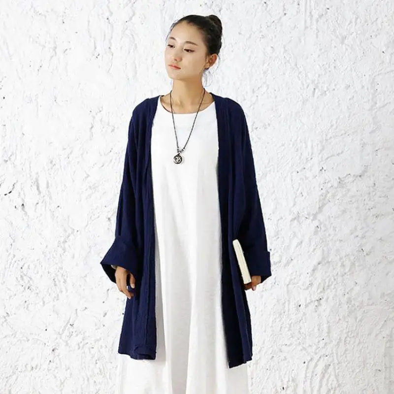 

2018 Spring Original Artistic Loose Long Sleeve Plus Size Women Shirts Cotton Linen Long Blusas Kimono Blouse Prevent Bask Tops
