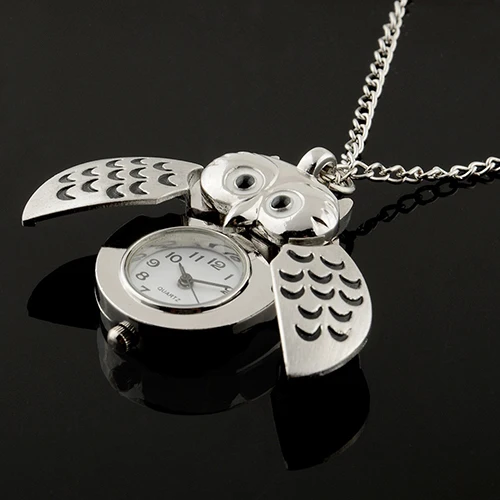 Ретро подвеска в форме совы, аналоговые карманные часы, цепочка, ожерелье, унисекс, ювелирное изделие, подарок