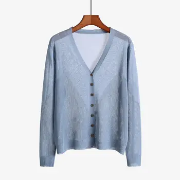 

7 Solid Color Women Knitted Cardigan Coat Autumn Summer 2019 Casual V-Neck Long Sleeve Crochet Knit Sweater Coat Female Tops
