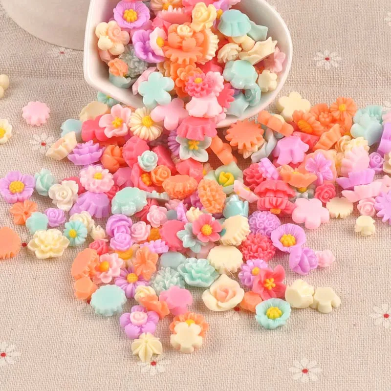 Resin Flower Embellishments Resin Embellishments 50PCS Flower Flatback Resin Cabochons Scrapbook Craft DIY Embellishments Decor Headwear Accessories