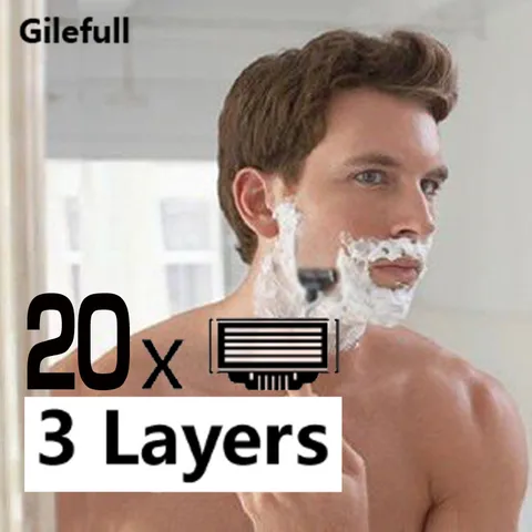 Aparador de Barba Manual de Lâminas de Barbear para o Padrão Camadas Homens Enfrentam Barbear Blades Razors Masculina Lâminas Barbeador Dropshipping 20 Pcs 3