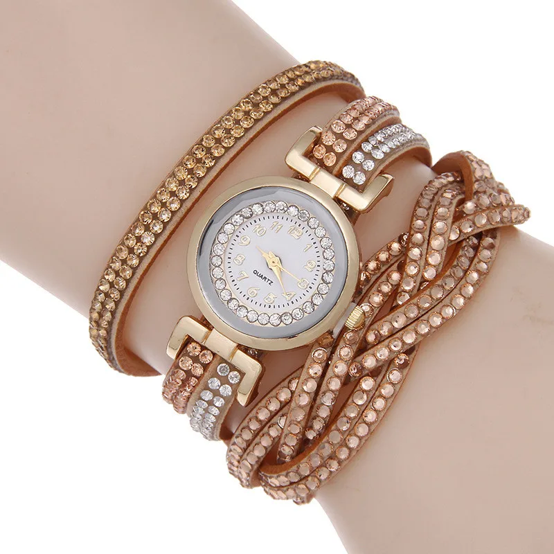 2018 новые модные повседневные кварцевые женские часы со стразами женские плетеные кожаные часы-браслет подарок Relogio Feminino Прямая доставка