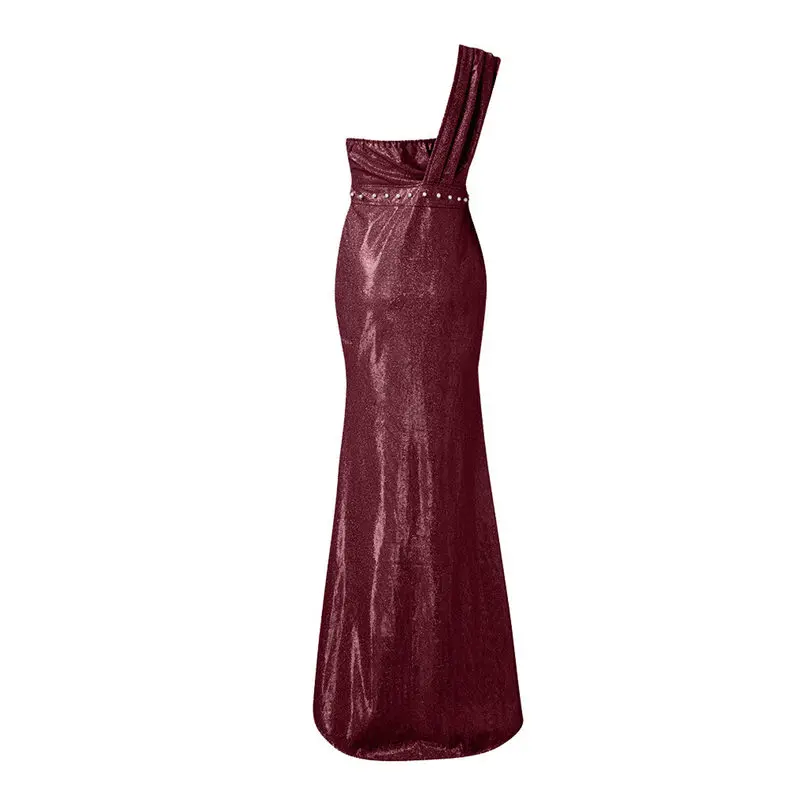 New Women Summer Sequin Prom Party Sexy Sleeveless Gold Evening Bridesmaid V Neck Long Dress Lady Elegant Party Dress #4A30 (2)