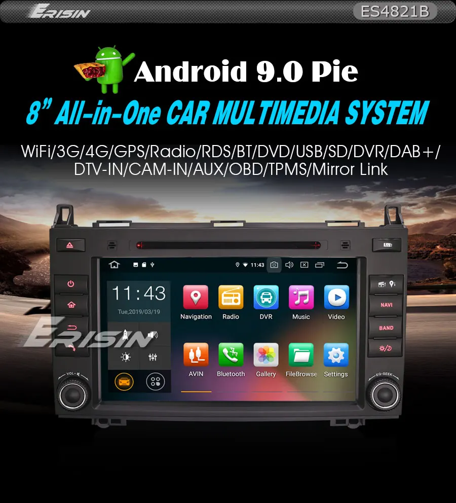 Excellent 8" Android 9.0 OS Car DVD Multimedia GPS Radio for Mercedes-Benz A-Class W169 2005-2012 & B-Class W245 2005-2012 & Vito 2006+ 1