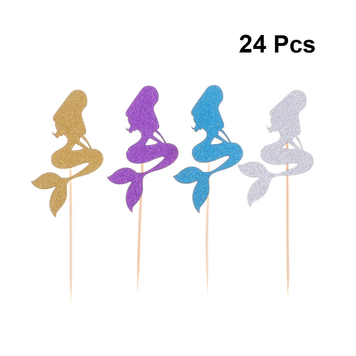 

24pcs/Set Mermaid Cake Toppers Adorable Cake Fruit Dessert Picks Party Supplies For Wedding Birthday Festival Decoration