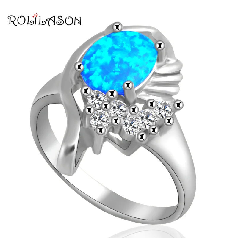 

ROLILASON Free shipping Wholesale Retail Lover Zircon 925 silver Blue Fire Opal Silver Ring Fashion Jewelry for OR301