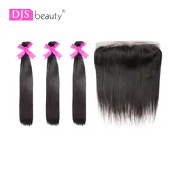 HJ Weave beauty 8A перуанские человеческие виргинские волосы 3 шт. прямые пучки с 13*4 синтетический фронтальный натуральный цвет бесплатная