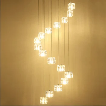

Round crystal Pendant Lamp suspension Staircase lighting XL long 1-6M penthouse G4 Led spiral Stairwell Pendant Light Fixtures