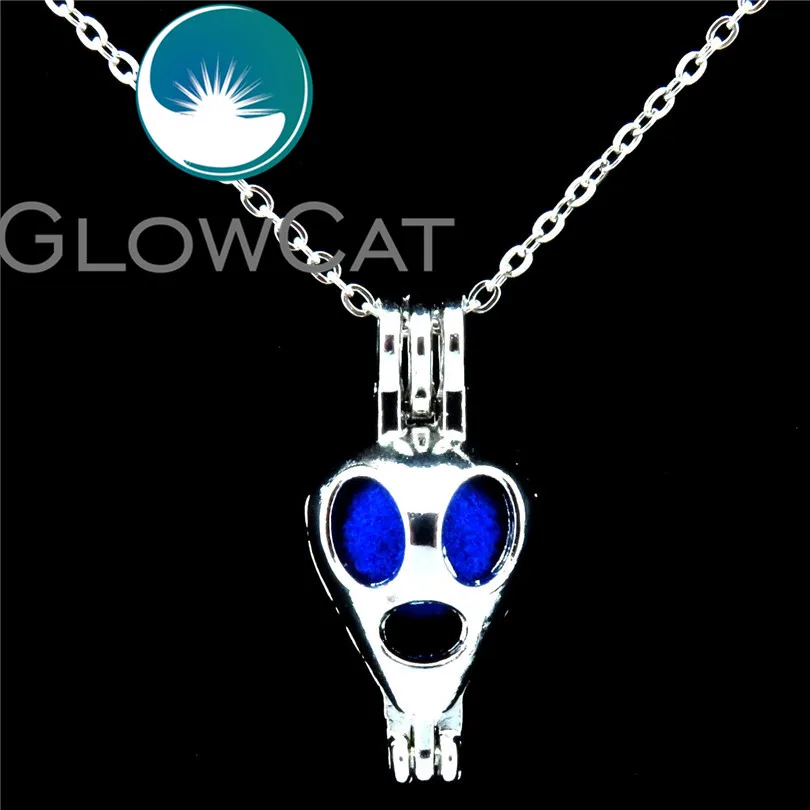 GLOWCAT K507 Funy Alien маска бусины клетка из нержавеющей медальон на цепочке ожерелья в