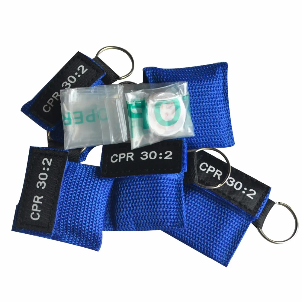 

20 PCS /LOT CPR MASK WITH KEYCHAIN CPR FACE SHIELD AED CPR KEY BLUE WRITING CPR 30:2