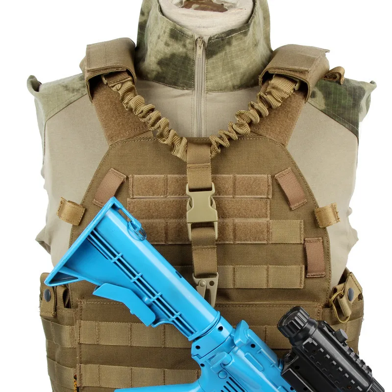 Tactical Single Point Gun Sling Adjustable Quick Release Bungee Rifle Shoulder Sling with Vest Chest Rig Tactical Single Point Gun Sling Adjustable Quick Release Bungee Rifle Shoulder Sling with Vest Chest Rig