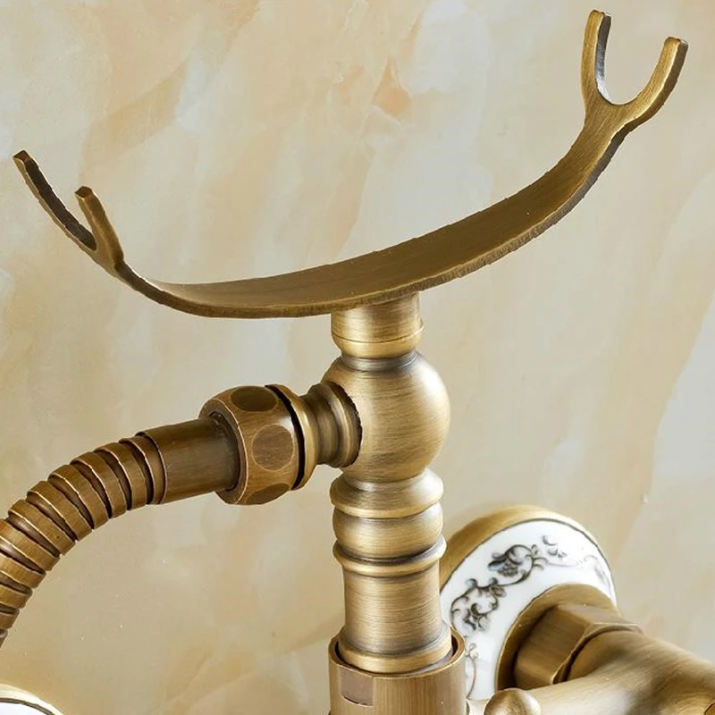 Classic Shower Faucet Set Mixer Tap Antique Bronze Decor Ceramic Brass Wall Mounted Bath Shower Tap Bathtub Faucet Crane H-01