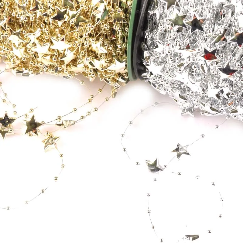 

Fishing Line Silver/golden Star Pattern Artificia Beads 3 Meters Chain Garland Flowers DIY Party Wedding Decorations C2008