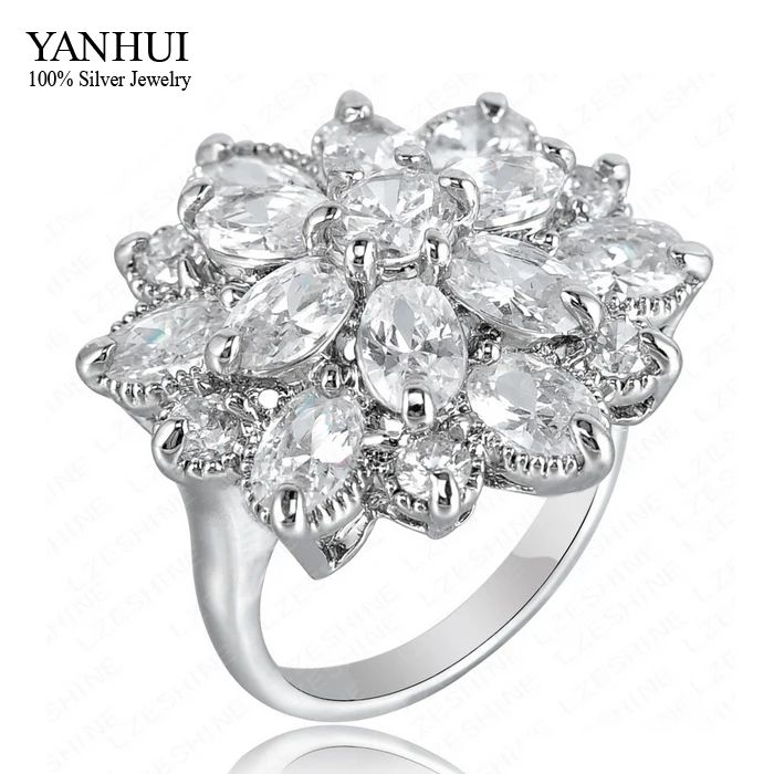 

YANHUI Brand Gorgeous Colorful Zircon Wedding Rings For Women Fashion White Gold Filled Engagement Ring Women Fine Jewelry YR377