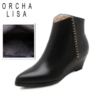 

ORCHA LISA Genuine Cow leather women wedges Boots shoes for Women Boots booties Ankle Boots Femme Botines femininos botas C837