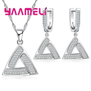 

Fashion Shining Style Irregular Modeling Triangel Shape Wedding Jewlery Set For Women Silver Necklace Earrings