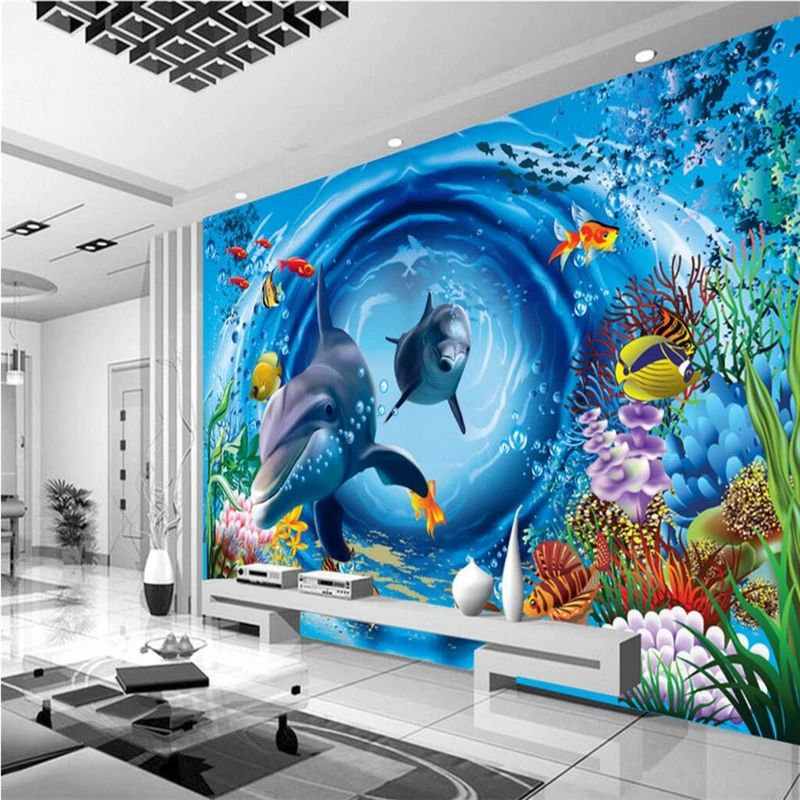 Custom mural wall paper for living room bedroom Underwater World Dolphins Mediterranean photo wall paper photo wall mural roll