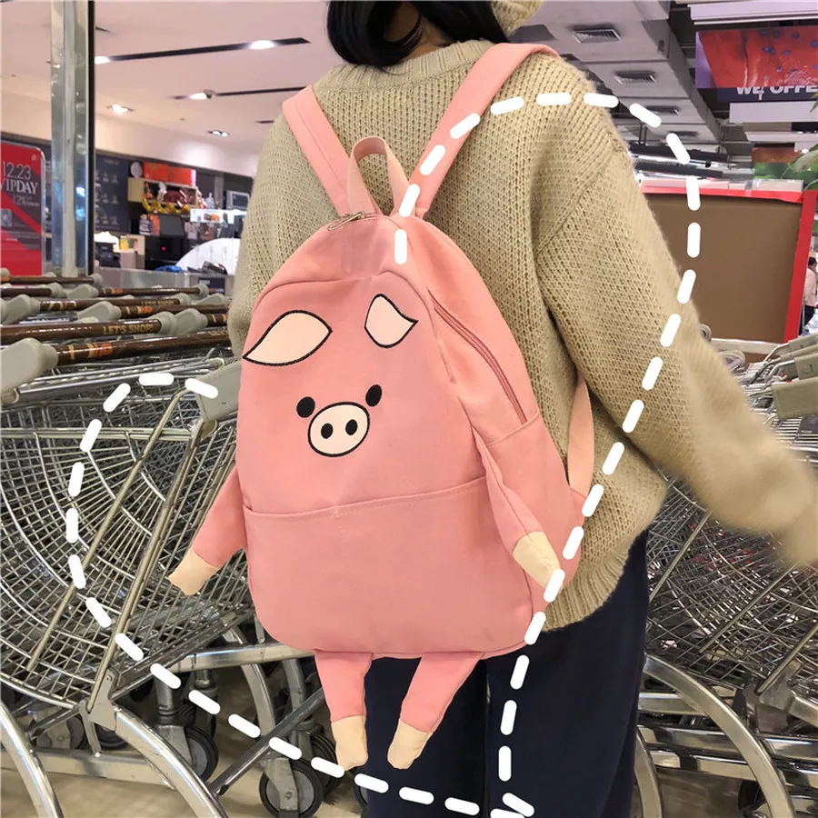 Большой Вместительный холщовый Женский Рюкзак Kawaii С мультяшными котами и поросенком, рюкзаки для путешествий, женские рюкзаки, школьные сумки в японском стиле