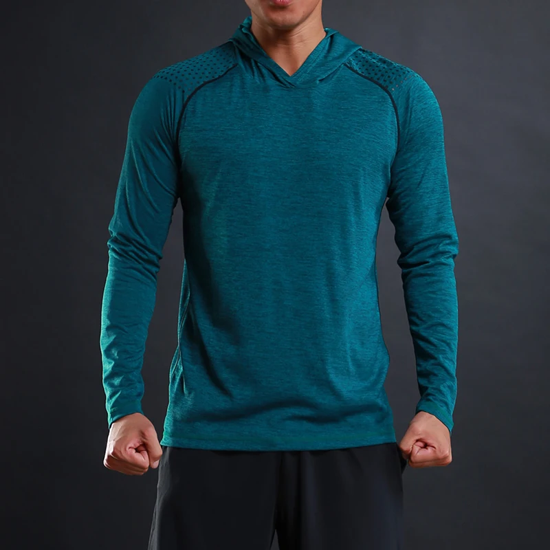 

LELINTA Men Casual T shirts Long Sleeve Shirt With Hooded Super Elastic Soft Lightweight Thin Quick Dry Solid Color Sportes Tops
