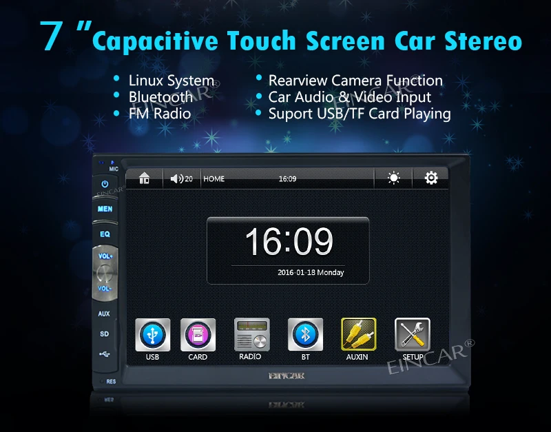7/" 2 Din HD 1080P Touch Screen Car FM//MP5 Player Bluetooth Stereo Radio In-Dash