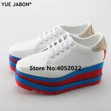 Yue jabon/роскошная женская обувь; обувь на плоской платформе; модная повседневная женская обувь из натуральной кожи на шнуровке с квадратным носком и волнистой подошвой
