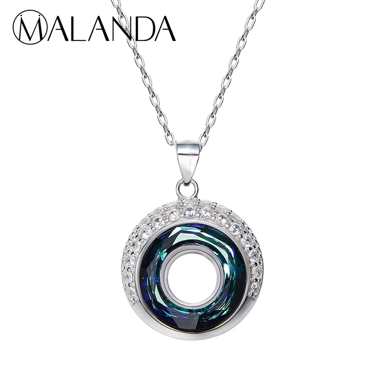 

MALANDA Brand 925 Sterling Silver Necklace Round Crystals From Swarovski Maxi Necklaces Pendants For Women Wedding Jewelry Gift