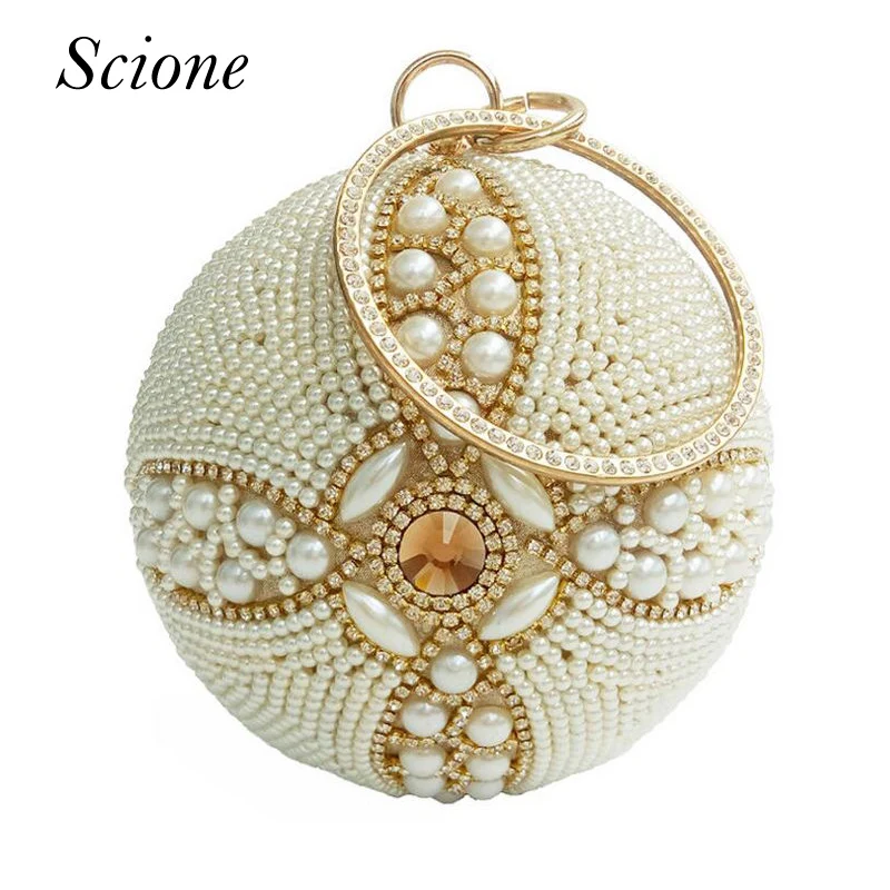 

2018 Round Pearl Evening Bags Luxury Diamond Women Day Clutch Bags Ball Purses Globe Crystal Beaded Wedding Party handbags Li451