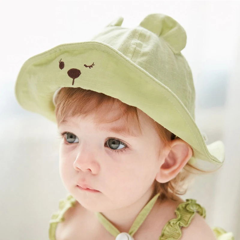 Детская однотонная хлопковая пляжная кепка с бантом и цветочным принтом для девочек, милая летняя Солнцезащитная Панама