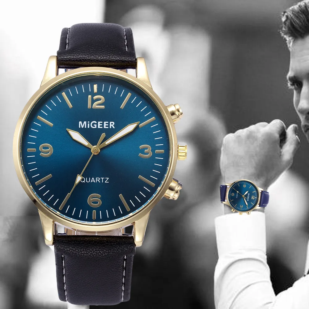 DISU для мужчин часы кожаный ремешок в деловом стиле спортивные имитация кварцевые наручные часы мужские уникальные часы для мужчин relogio