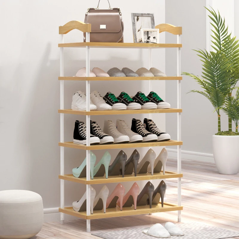 

Multi-Layer Shoe Rack Bamboo Frame Screw Steel Tube Wooden Storage Shelf Books Rack Shoes Organizer Holder Home Furniture