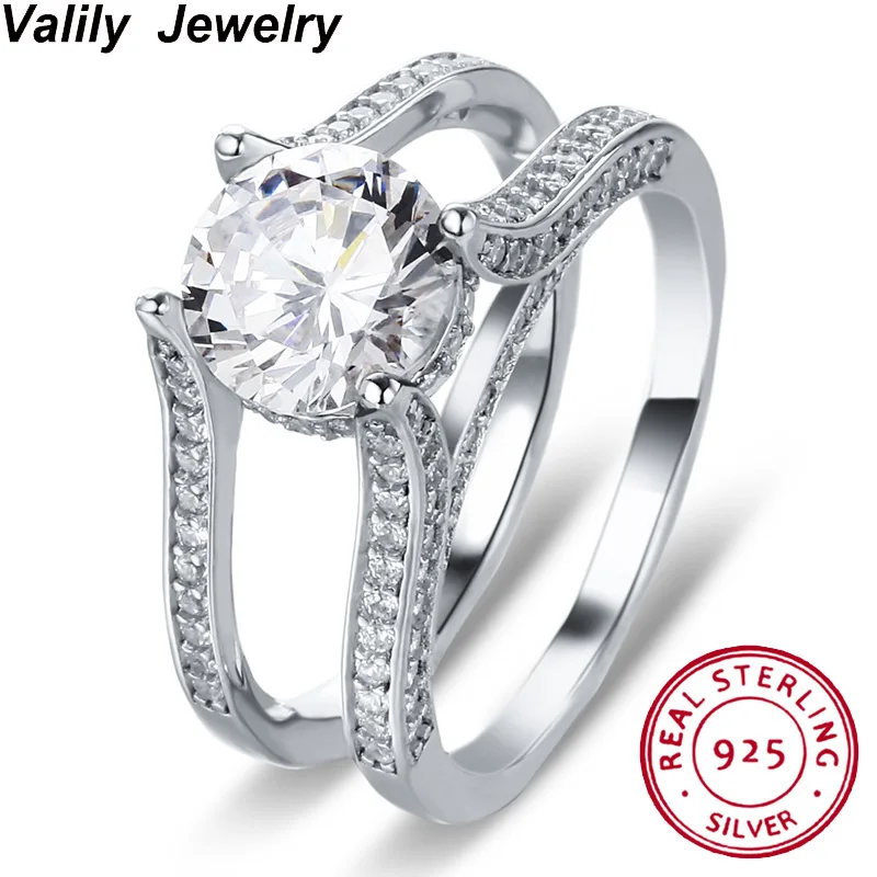 

Valily Women's Wedding Rings 925 silver Sterling Jewelry Rings Fashion two Ring Band Ring Round 8mm Cubic Zirconia setting Anel