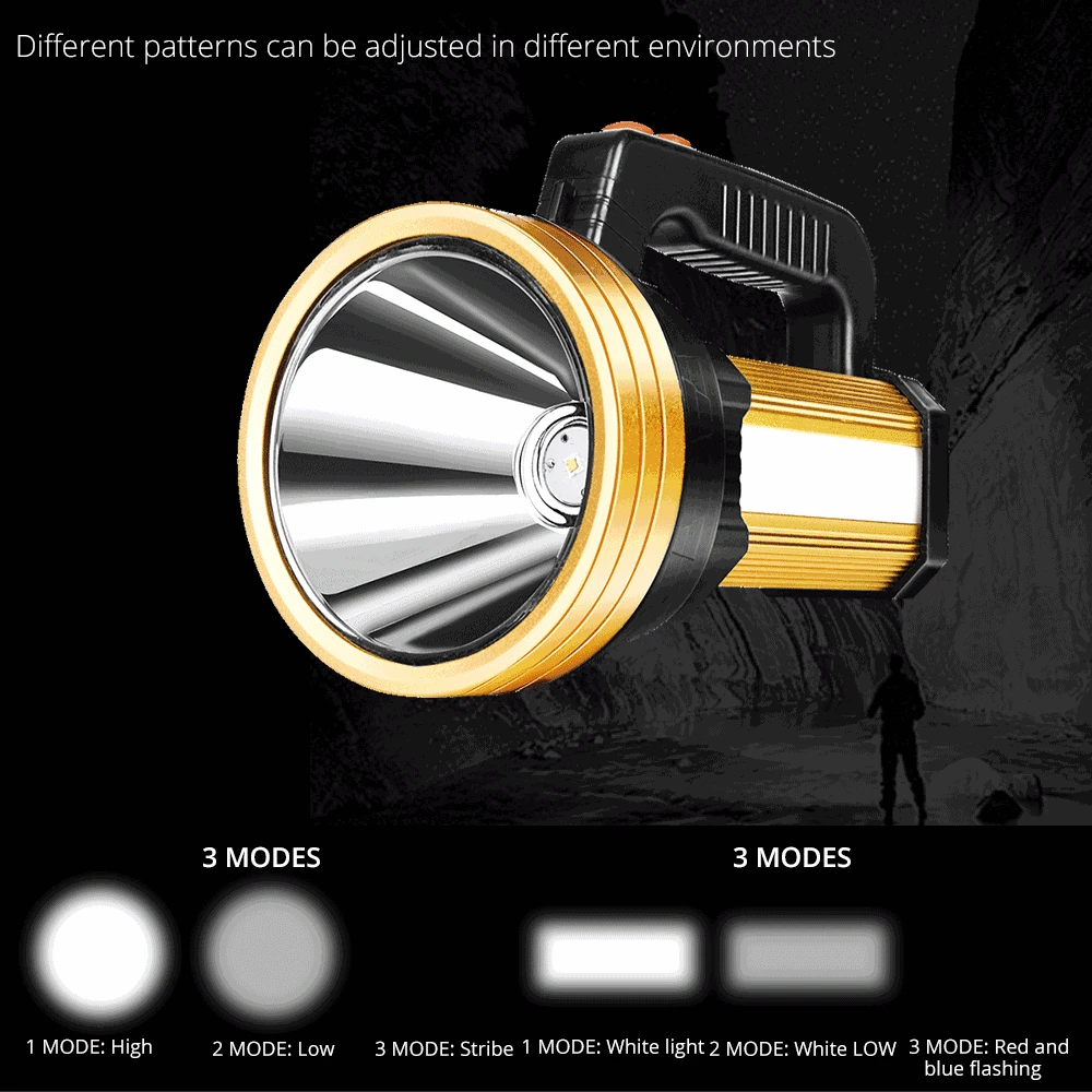  160W Ultra Powerful LED Searchlight USB Charging Flashlight Rechargeable Built-in 18650 Battery Tac