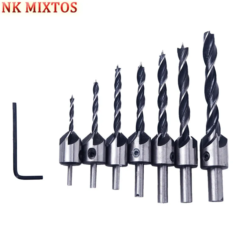

7PCS Wood Countersink Drill Bit Set Electric Carving Tools Boring Counterbore Chamfer Bore Hole Cutter Woodworking Drills Bits