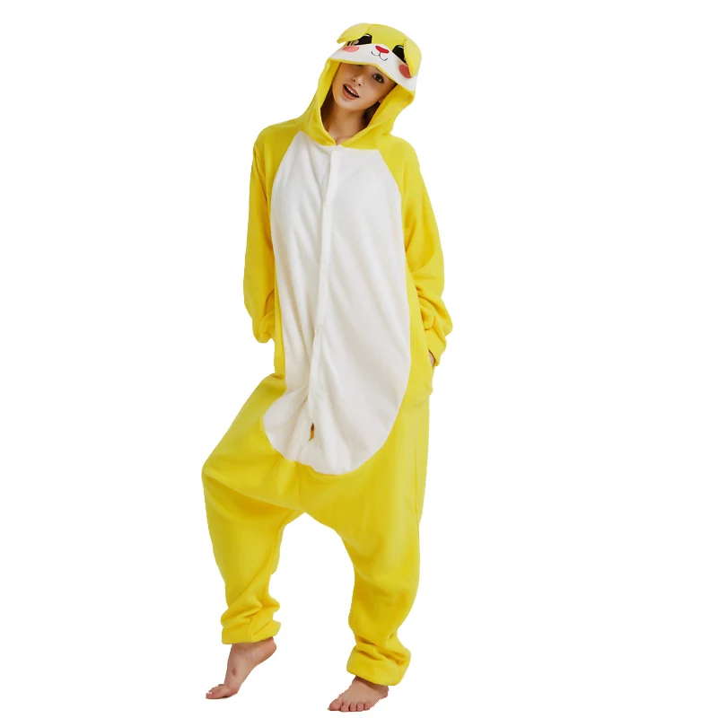 Cute Yellow Bunny Rabbit Kigurumi Women Pajamas Adult Onesies For Winter Cosplay Costume Party Jumpsuit Halloween Sleepwear