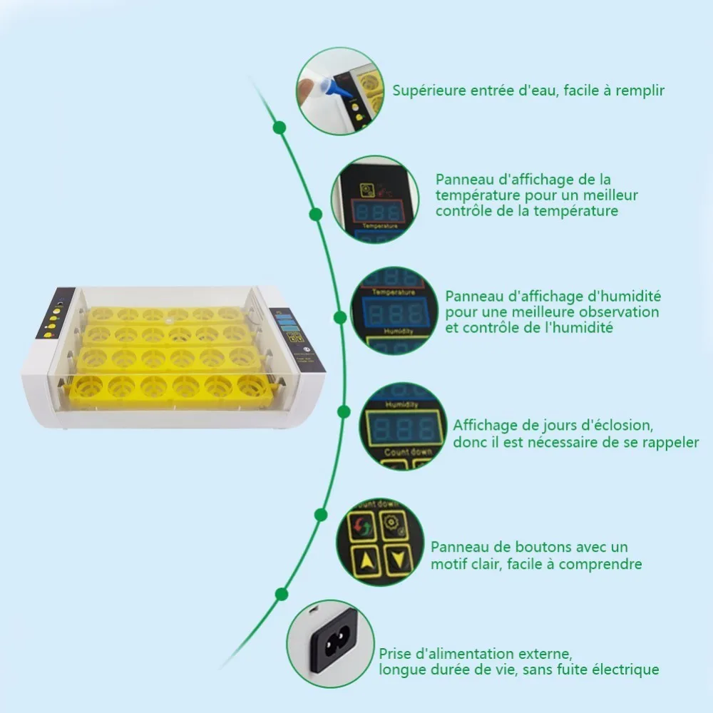 Wholesale 24 Eggs Incubator panel egg tray 60W Automatic Poultry Chicken Duck Eggs Hatcher Machine 110V/ 220V EU/US/UK Wholesale 24 Eggs Incubator panel egg tray 60W Automatic Poultry Chicken Duck Eggs Hatcher Machine 110V/ 220V EU/US/UK