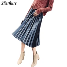 Элегантная Осенняя Женская юбка винтажная эластичная плиссированная юбка с высокой талией повседневные свободные однотонные женские Юбки-миди Faldas Saias