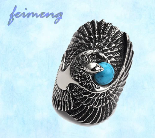 

Antique Silver Large Eagle Bird Ring stainless Hip Hop Natural Stone Rock Biker Party ring Men Gifts Cool Accessories Jewelry