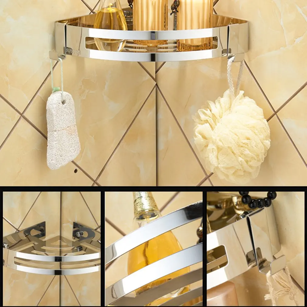 

High Quality Stainless Steel Bathroom Tripod Bathroom Shelf Free Punching Bathroom Corner Frame