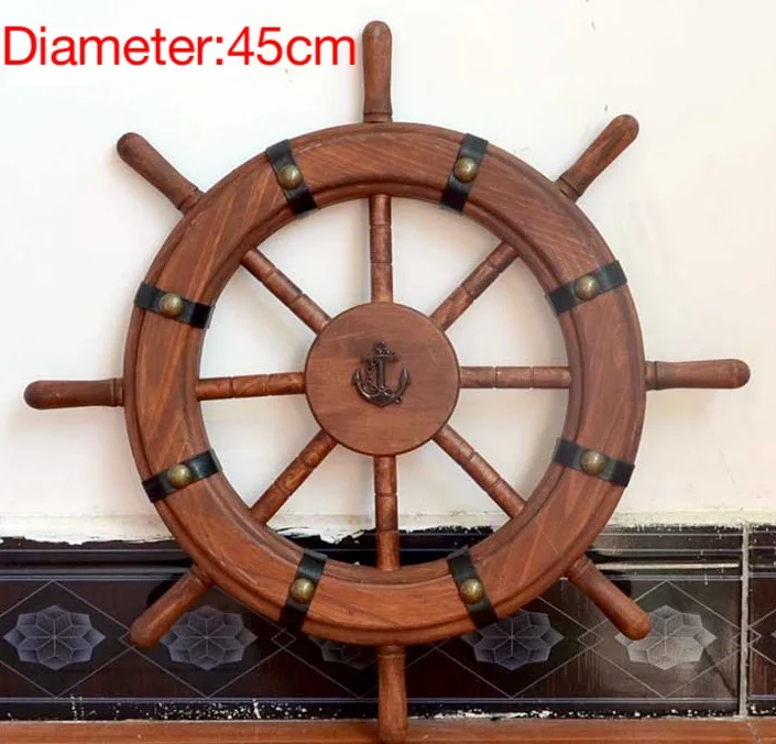 

Diameter:45cm Mediterranean Retro Rudder Rivet Helmsman Ship's Pine Wood Steering Wheel Living Room Wall Decoration