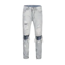 QoolXCWear KANYE WEST Knee Hole Side Zipper Slim Distressed Jeans Men justin bieber Ripped tore up Jeans For Men pants QoolXCWear KANYE WEST Knee Hole Side Zipper Slim Distressed Jeans Men justin bieber Ripped tore up Jeans For Men pants