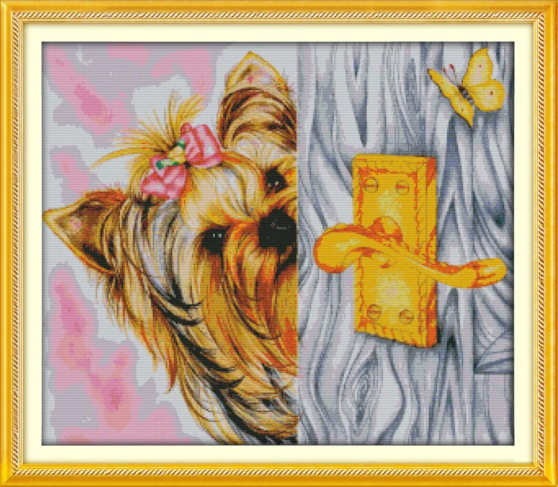 

Dog playing hide and seek Printed Canvas DMC Counted Cross Stitch Kits printed Cross-stitch set Embroidery Needlework