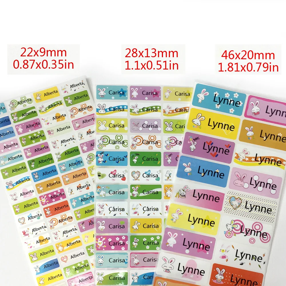 

3Size Cartoon Cute Rabbit Custom Name Stickers Girls Waterproof Personal Tag Labels For Daycare Scrapbook School Stationery Set
