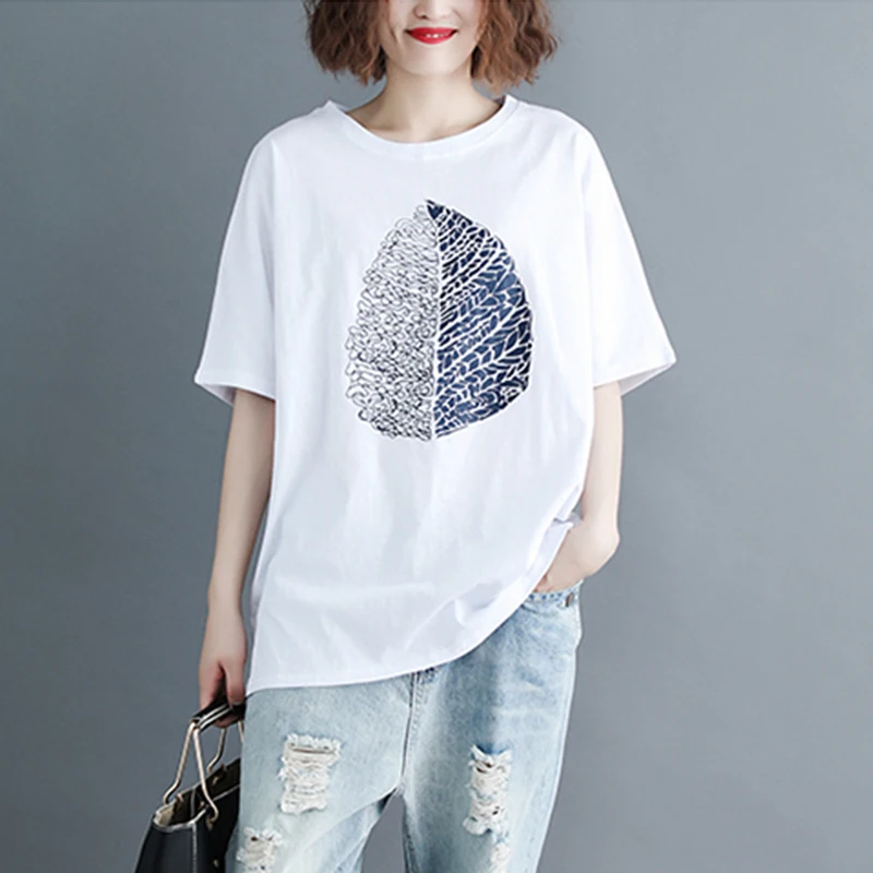 

Mr.nut 2019 spring and summer new style literary casual printing short-sleeved loose T-shirt female