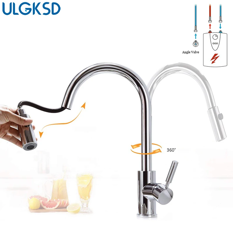 Ulgksd Low Pressure Pull Out Kitchen Faucet 360 Degree Rotation