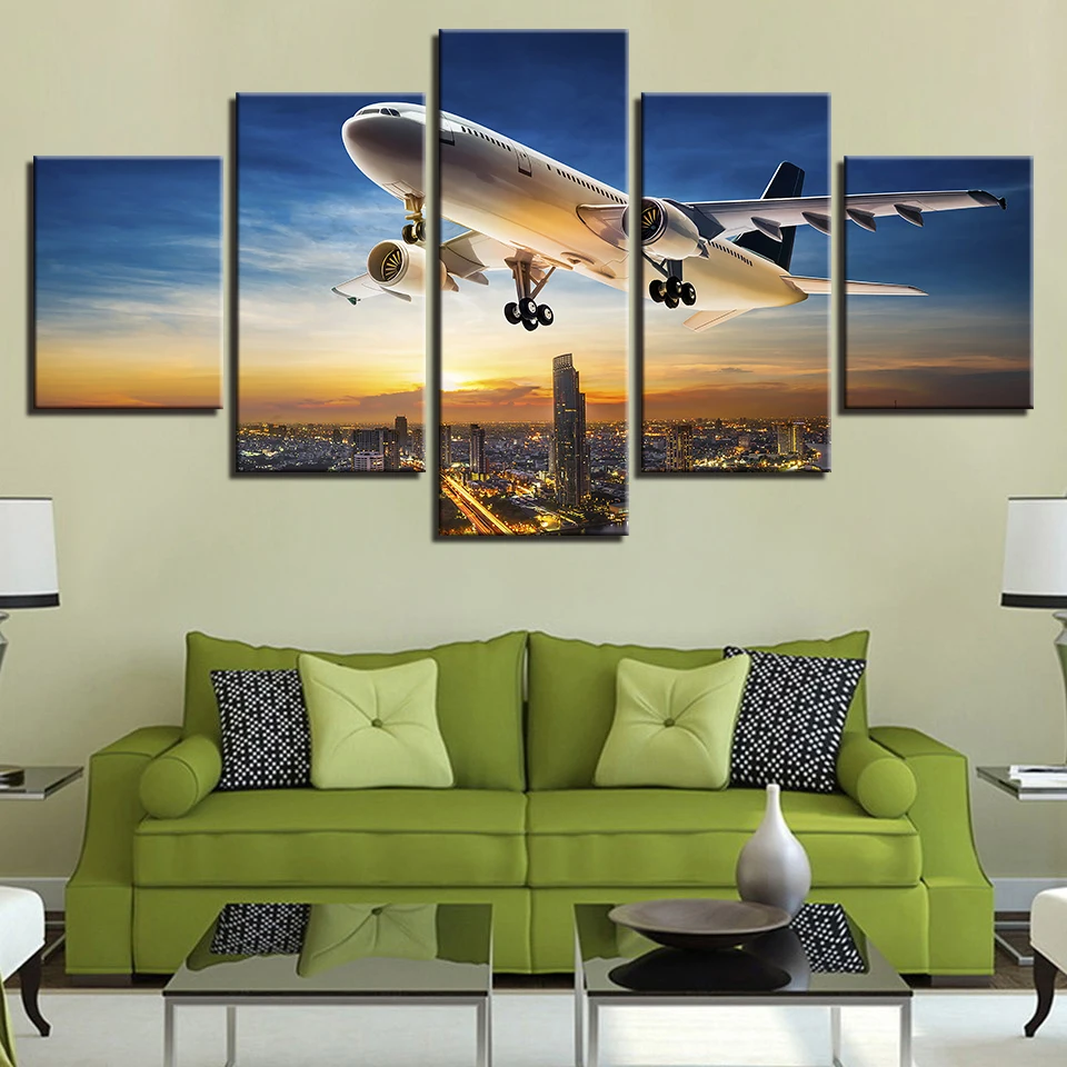 

Frame Art For Living Room Home Decor Artwork 5 Panel Plane Fly In The Sky Wall Picture Print Painting Modular Poster Canvas